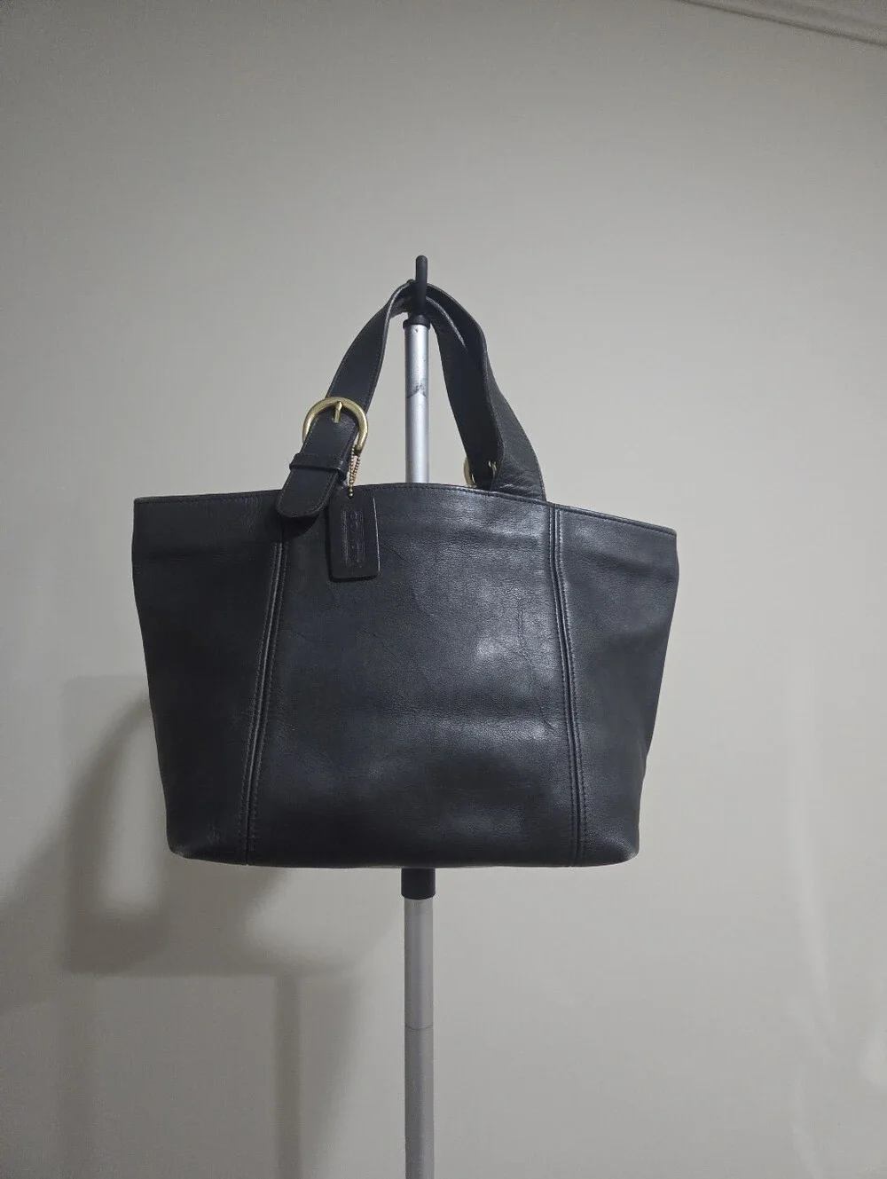 Vintage Coach Waverly  Black Leather Small Tote Bag with Gold Buckle